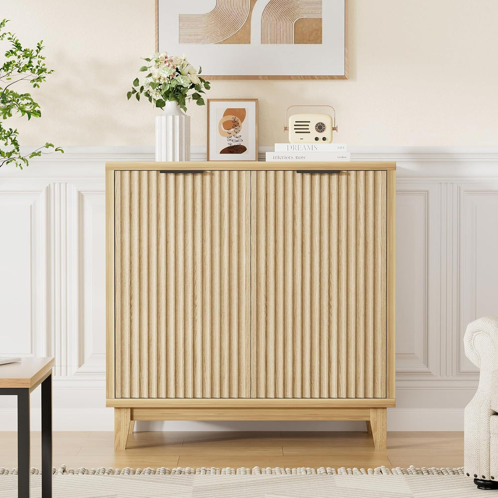 Fluted Cabinet with Storage, Mid Century Modern 2 Doors Sideboard Buffet