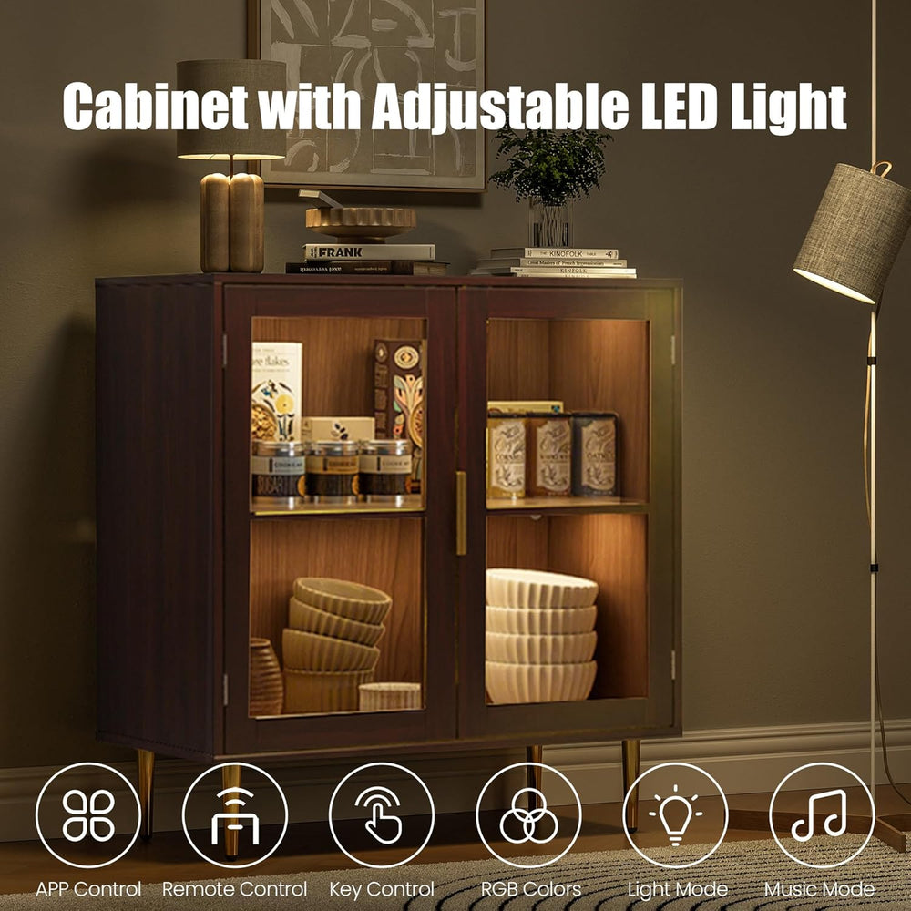 Housoul Buffet Cabinet with LED Lights, Sideboard Cabinet with 2 Doors Acryli...
