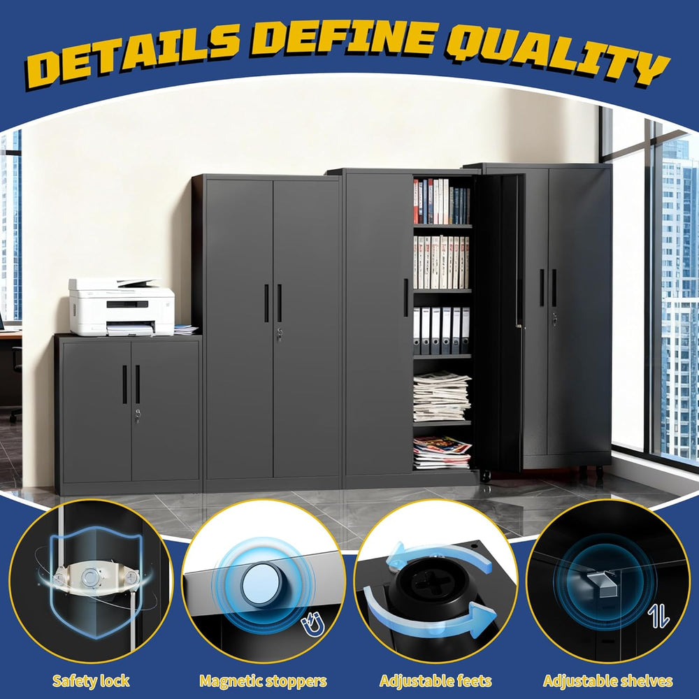 Metal Storage Cabinet with Adjustable Shelves, 72" Steel Garage Storage ...
