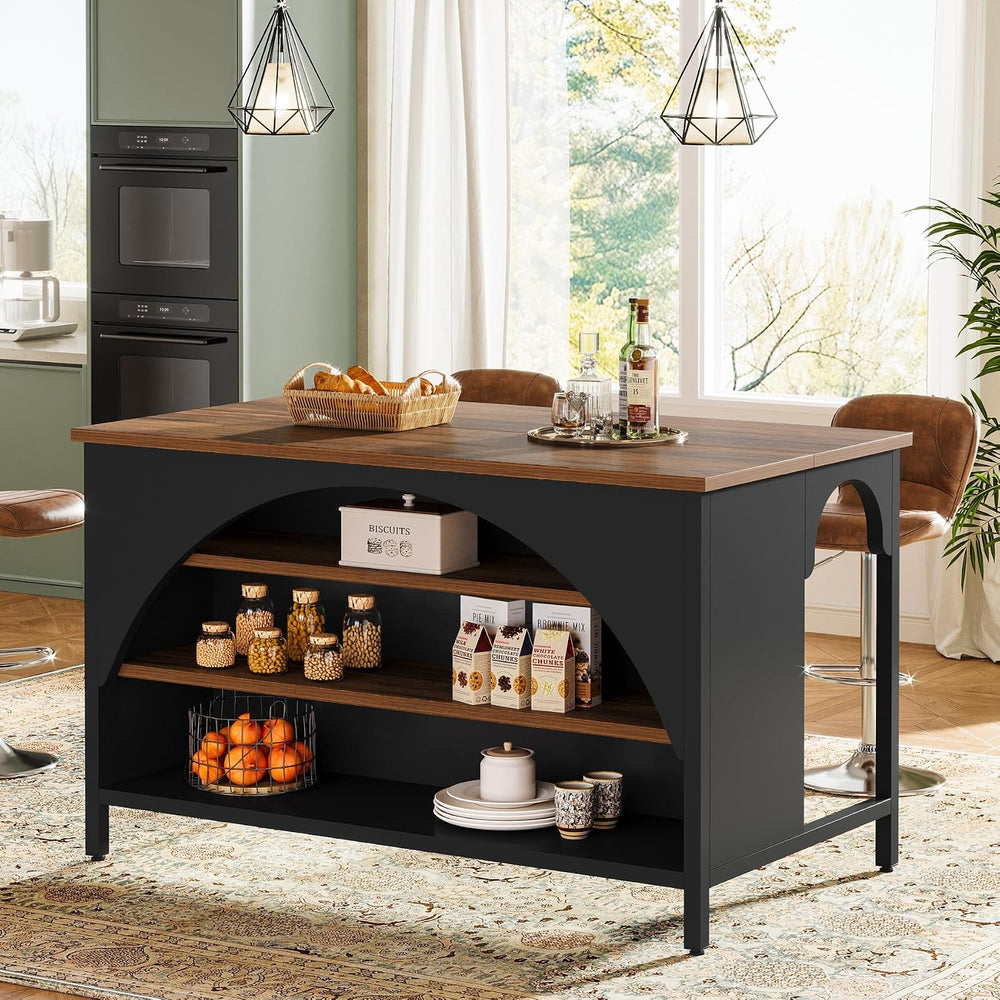 Tribesigns Kitchen Island with 3 Storage Shelves, 55" W Kitchen Shelf wi...