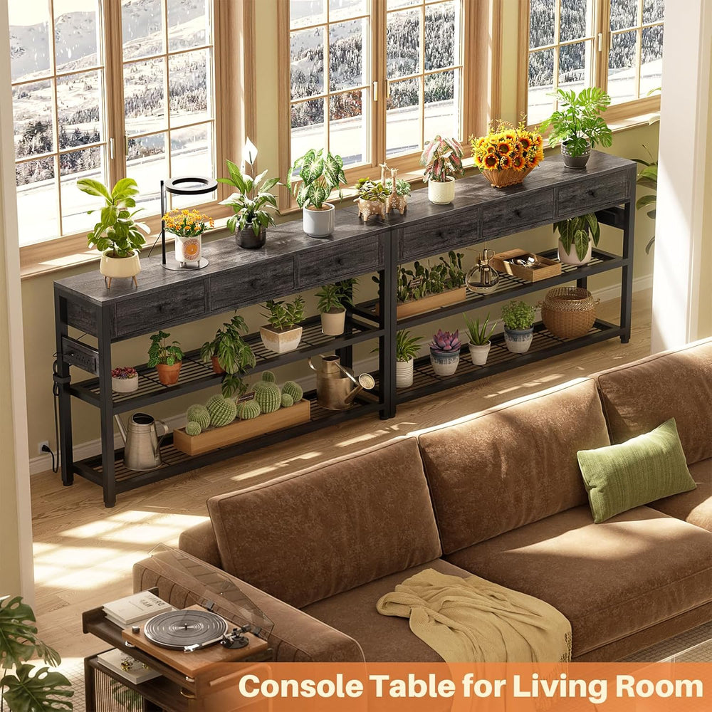 Ecoprsio Entryway Table with Power Outlets, 47" Console Table with Drawe...