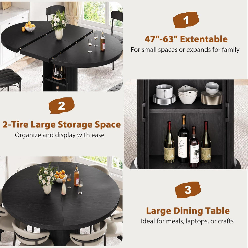 Jocoevol Extendable Round Kitchen Dining Room Table for 4-6 with 2-Tier Stora...