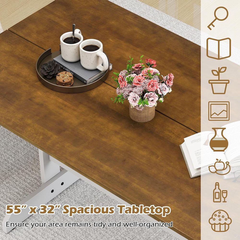Giantex 55" Dining Table for 4-6, Farmhouse Kitchen Table with H-Shaped ...