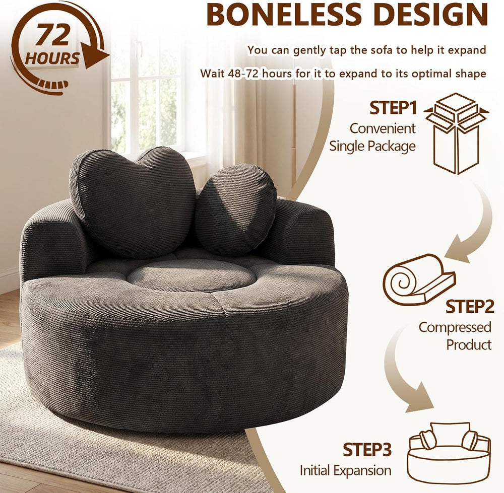 (New) Round Floor Chair Lounger Indoor, Circle Couch With 2 Pillows for Livin...