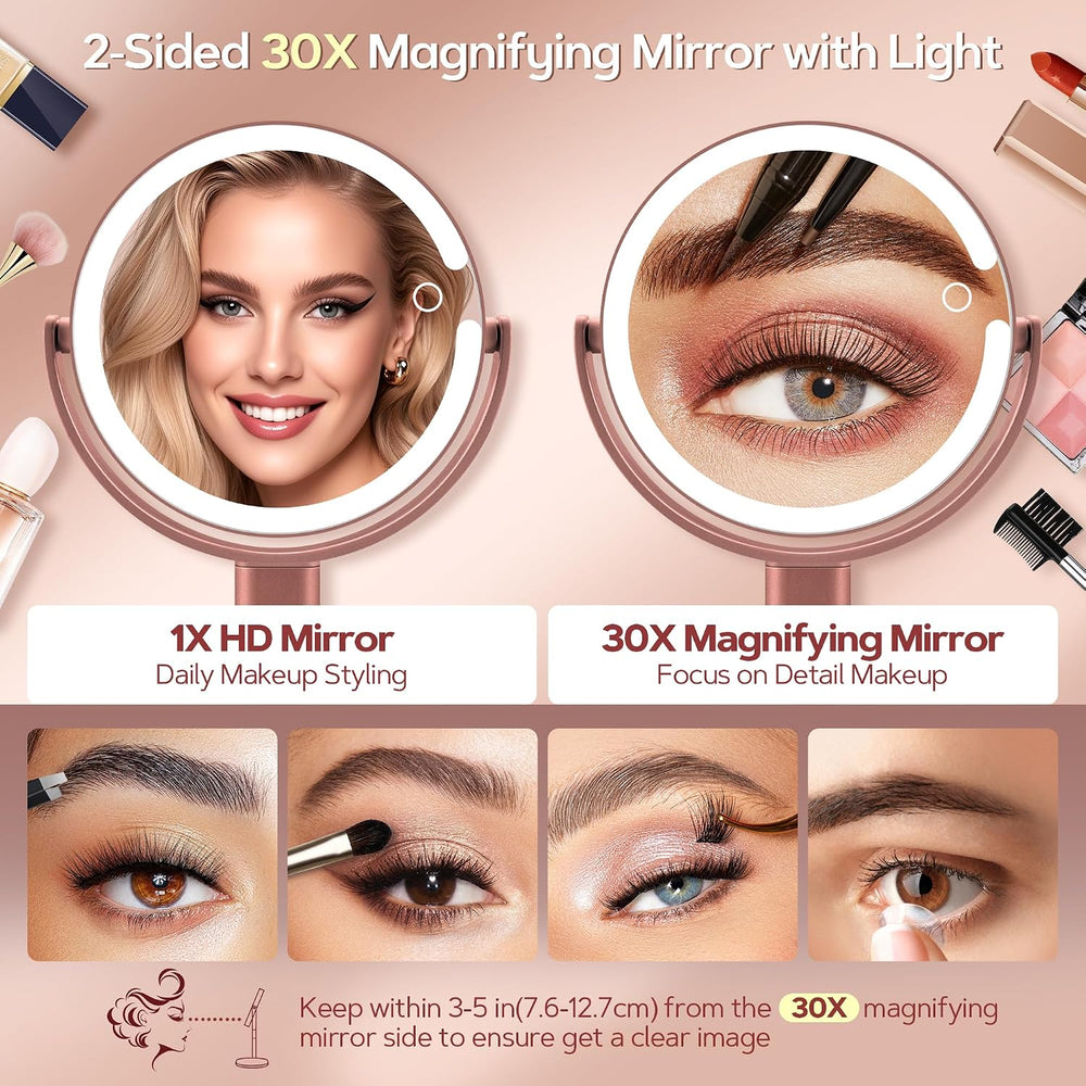 B Beauty Planet Makeup Mirror, Double-Sided Lighted Magnifying Mirror 30X