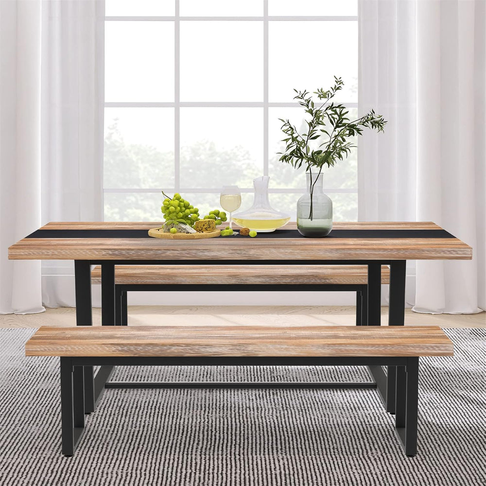 59" Farmhouse Dining Bench Pair 2, Wooden Bench Seat Kitchen Table, Brow...