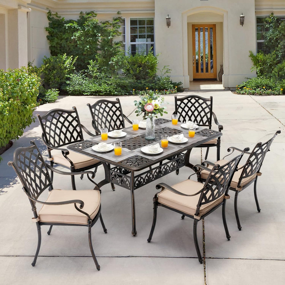 7-Piece Cast Aluminum Outdoor Table and Chairs, Antique Bronze Patio Dining S...