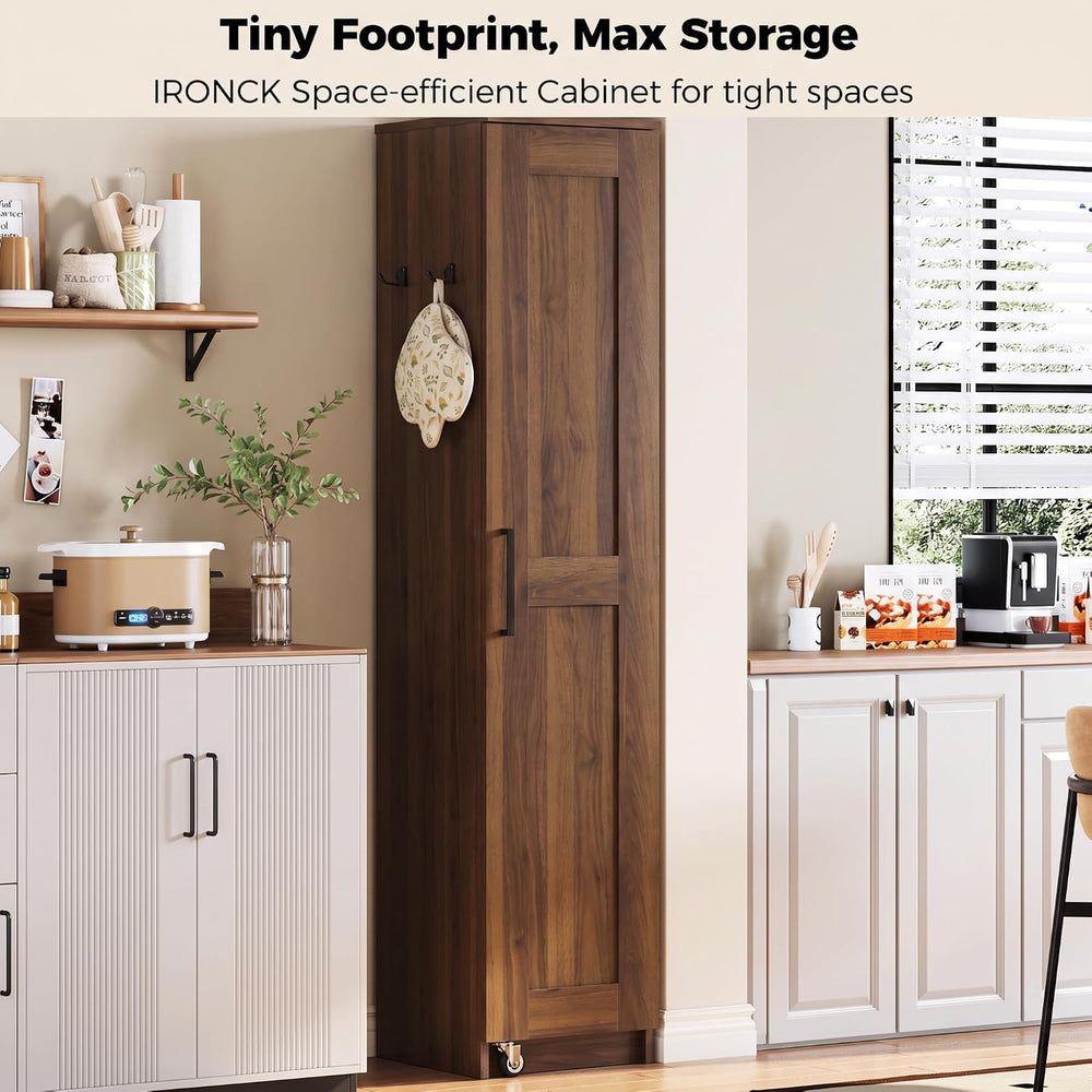 IRONCK Narrow Kitchen Pantry Cabinet, 72" H,Slim for Small Place, Walnut