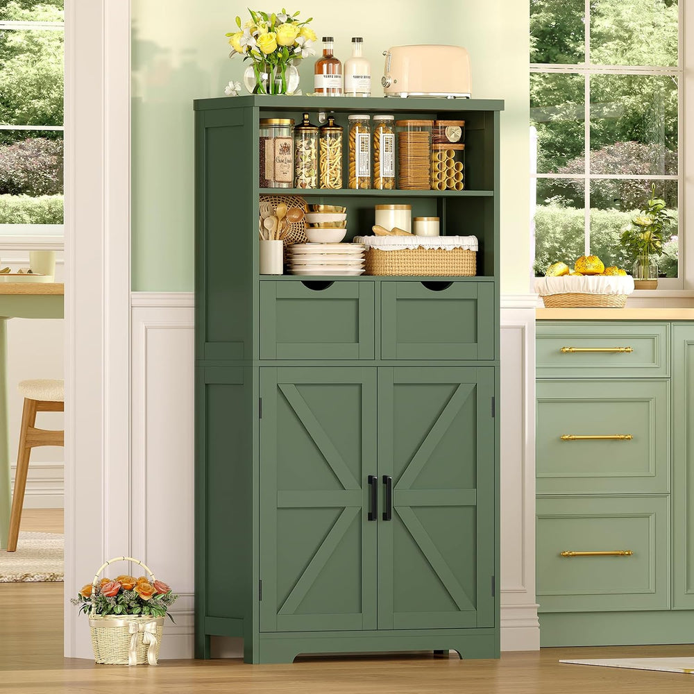 TEENFON Bathroom Cabinet with Adjustable Shelf & 2 Drawers, Farmhouse Sto...