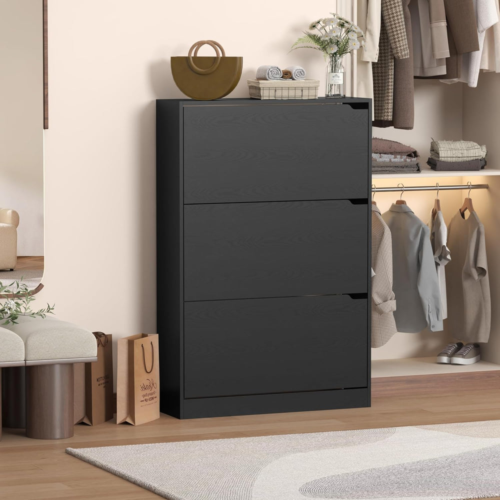 Narrow Shoe Cabinet for Entryway, Slim Shoe Storage Cabinet with 3 Flip Drawe...