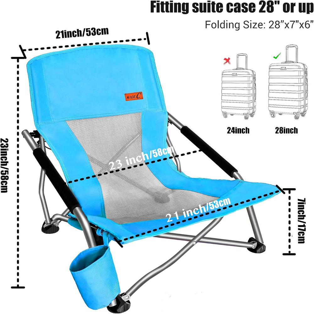 Nice C Low Beach Camping Folding Chair, River Sand Lake Chair (2 Pack Blue) |...