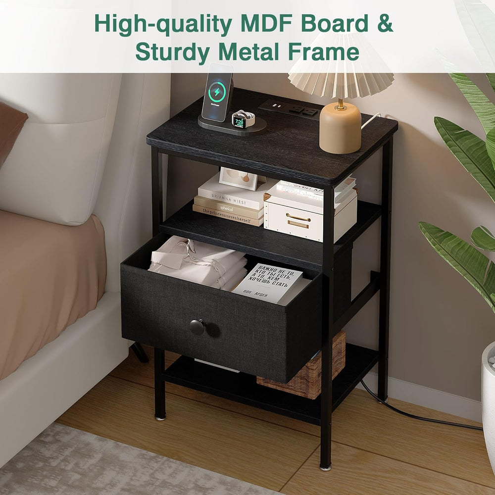 VECELO Nightstands with Charging Station Set of 2,Bedside Tables with Storage...