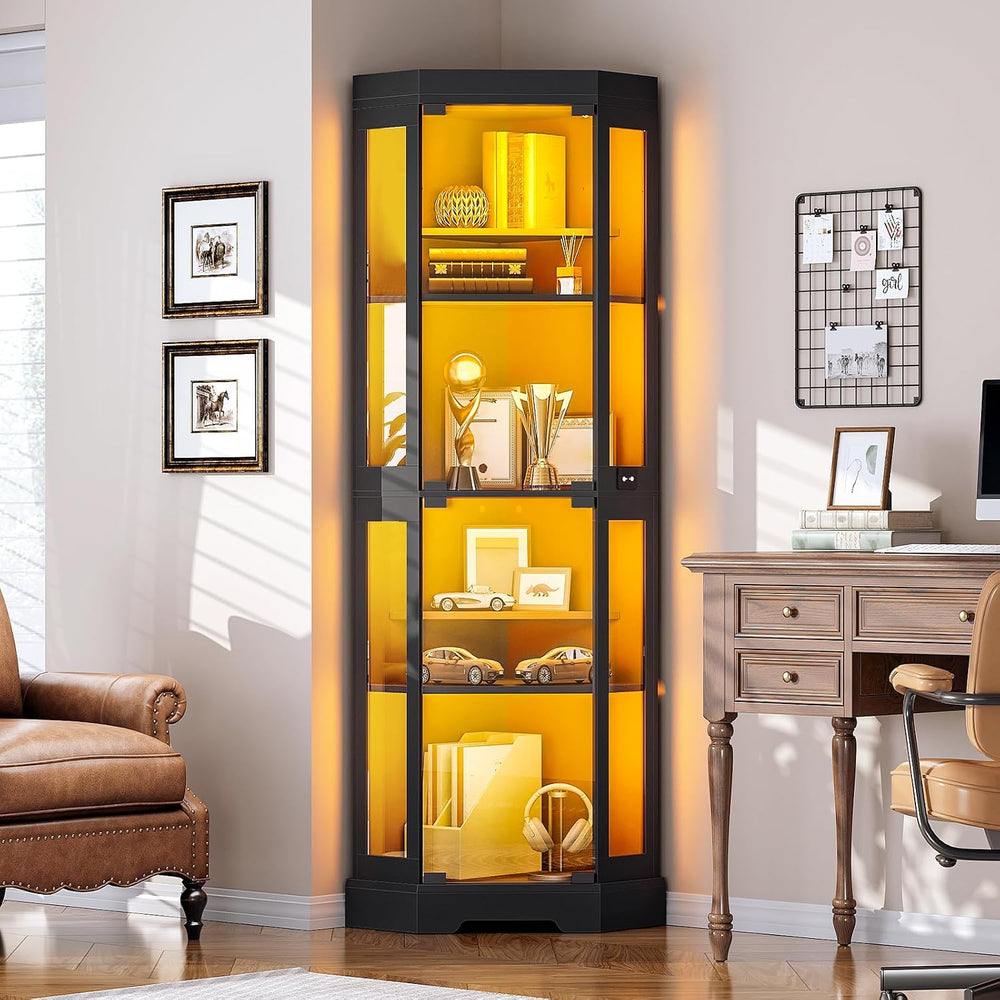 HOOBRO Corner Display Cabinet with Glass Doors,67.9" Glass Display Cabin...