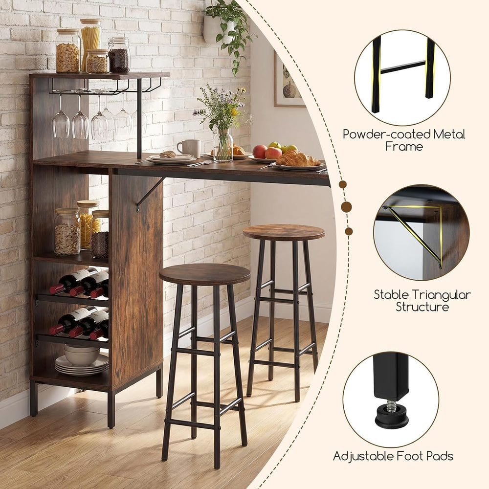 Giantex 3 Pieces Bar Table and Stools Set, Bistro Table Set with Glass Holder...