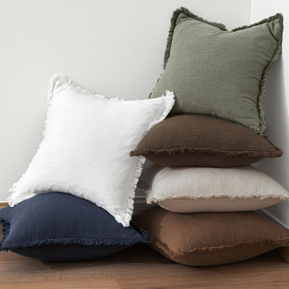 MIULEE Linen Fringe Decorative Fall Pillow Covers Chocolate Brown 20x20