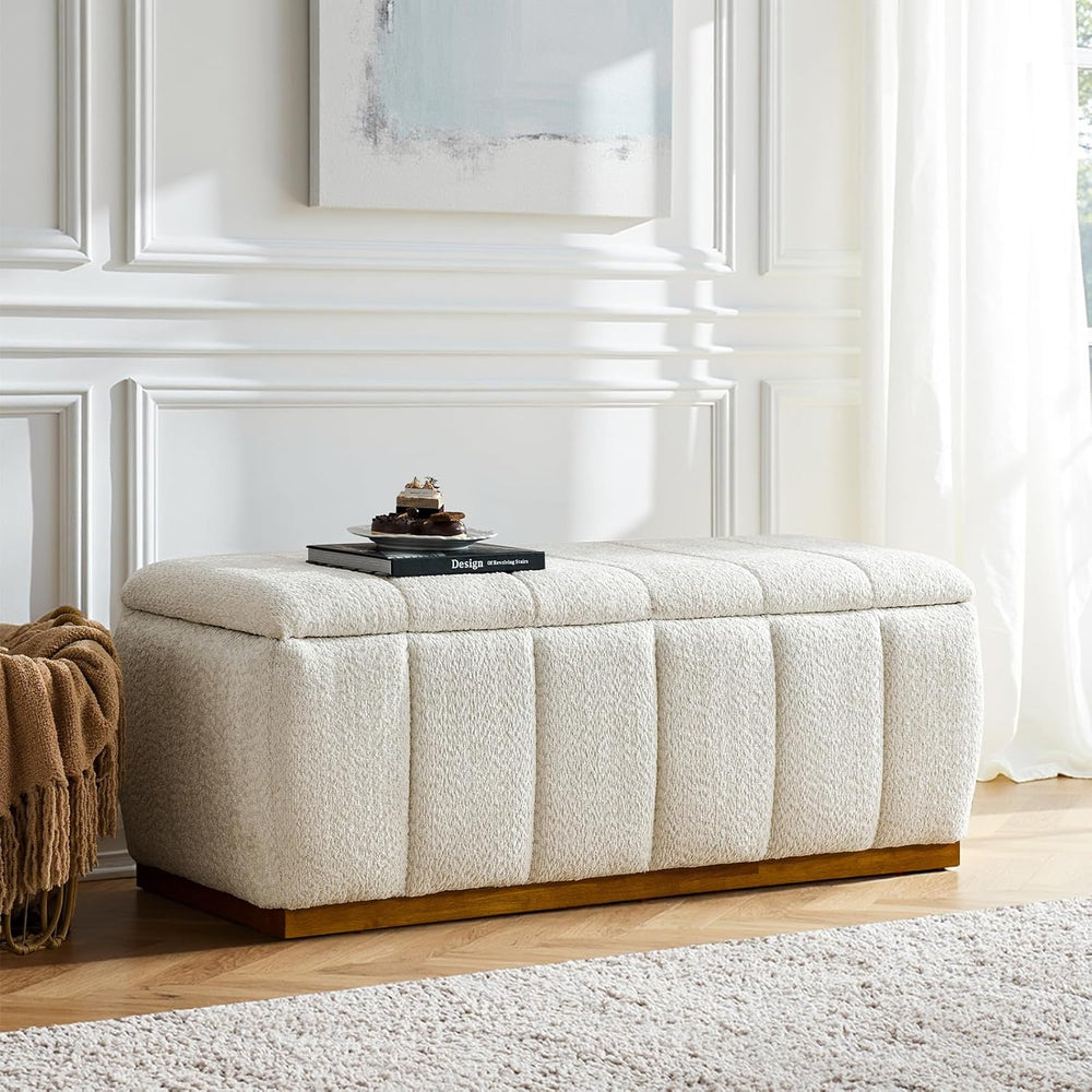 HULALA HOME Storage Bench with Solid Wood Base, Chenille End of Bed Bench for...