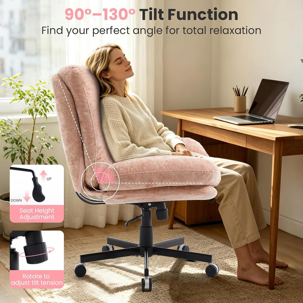 Wide Plush Comfy Criss Cross Rolling Office Desk Chair for Women Pink | 7.09&...