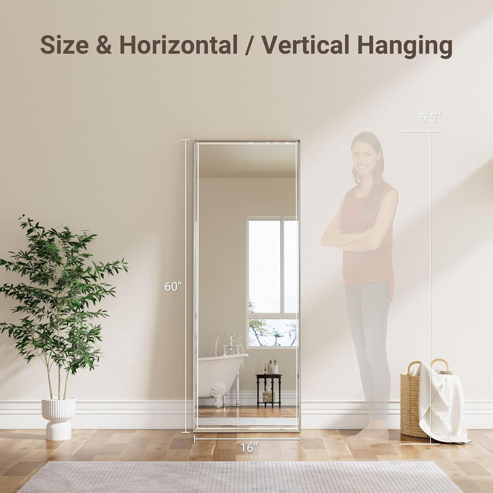 16x60 Inch Brushed Nickel Rectangle Full Length Mirror with Beveled Edges, An...