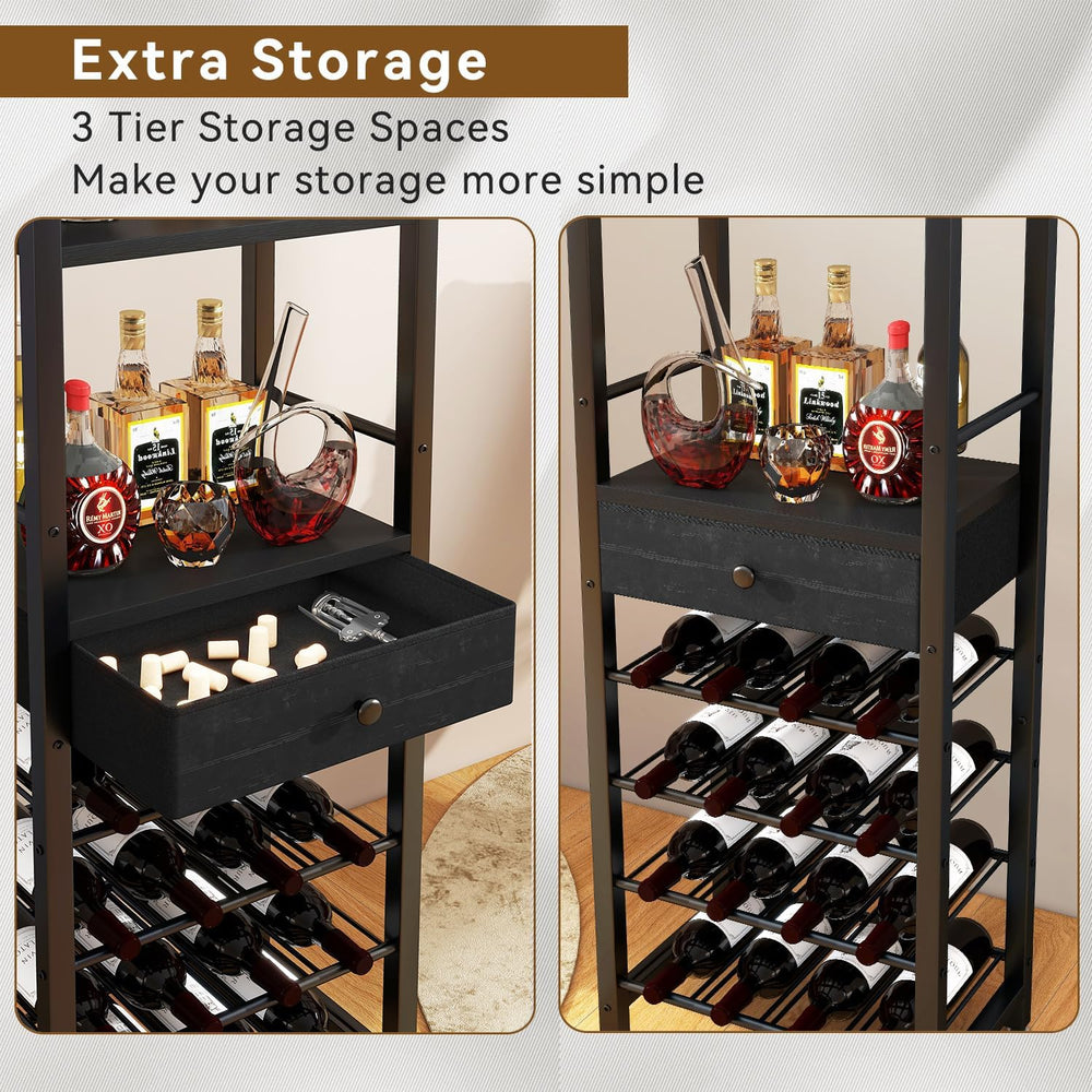 IBUYKE Wine Rack Freestanding Floor with Glass Holder,Black TMJ905B | Bar Cab...