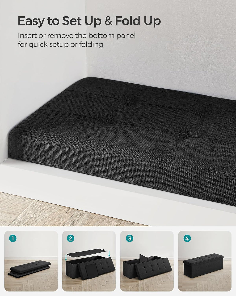 SONGMICS 43.3 Inches Folding Storage Ottoman Bench, Load 660 lb | Ottoman Foo...