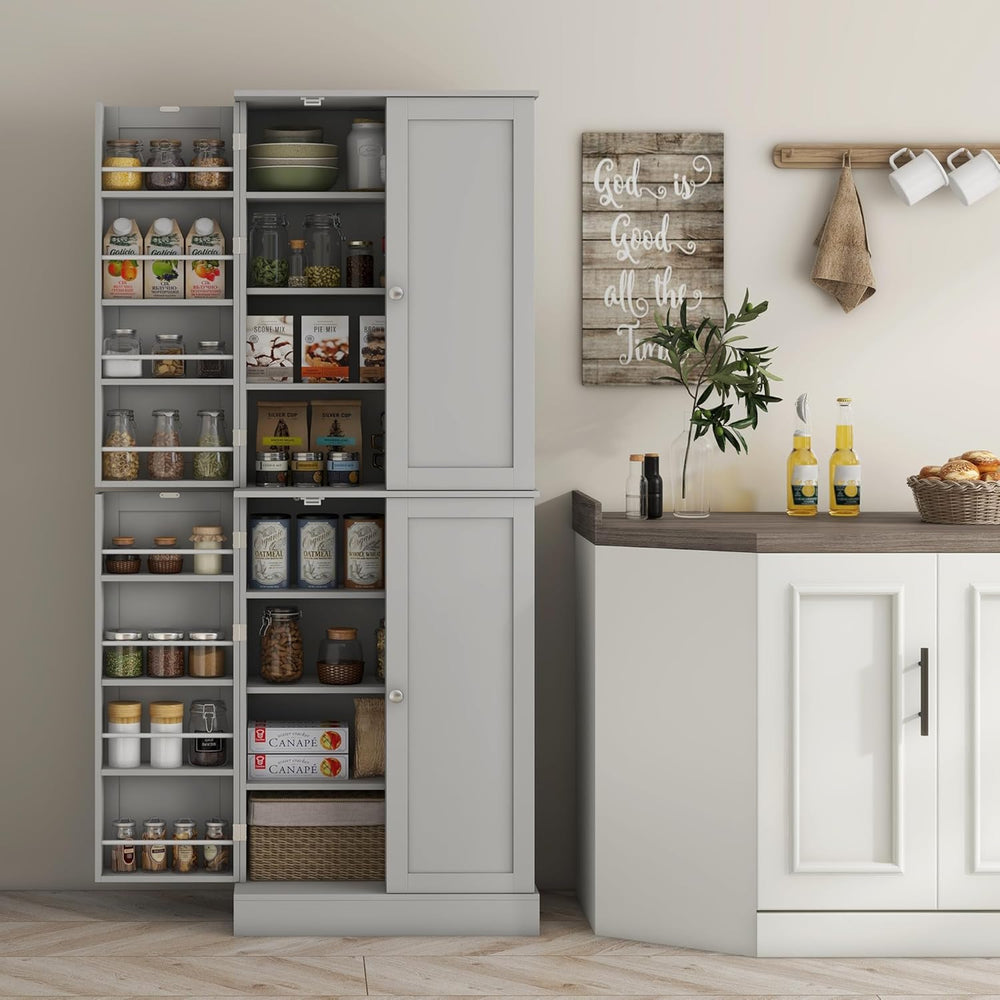 HOMCOM 65" Kitchen Pantry Storage Cabinet 16 Door Shelves Gray | Freesta...