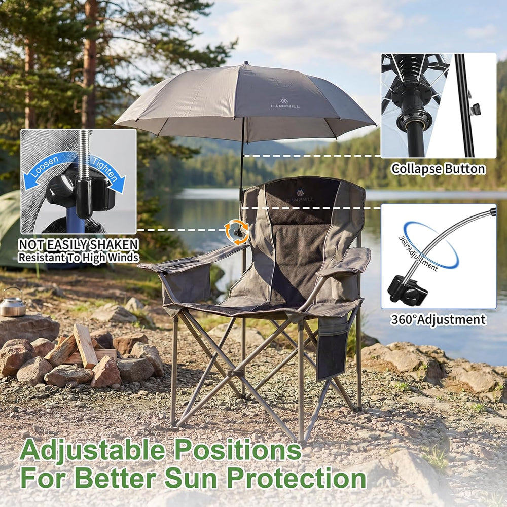 2 Pack Oversized Camping Chairs with Adjustable Umbrella-Folding Padded Lawn ...