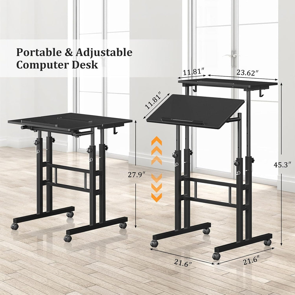 Enayplon Small Standing Desk with Wheels, Mobile Stand Up Desk, Portable Stan...