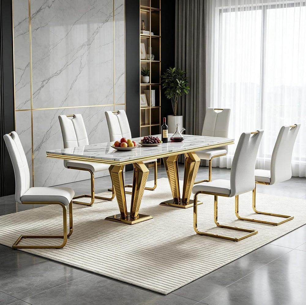 HomVent 68.11" Rectangle Faux Marble Dining Table Set for 6,Diamond Base...