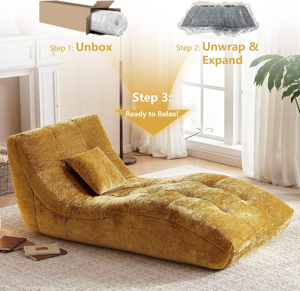 Chaise Lounge Chair with Curved Back, Modern Upholstered Recliner Sofa, Tufte...