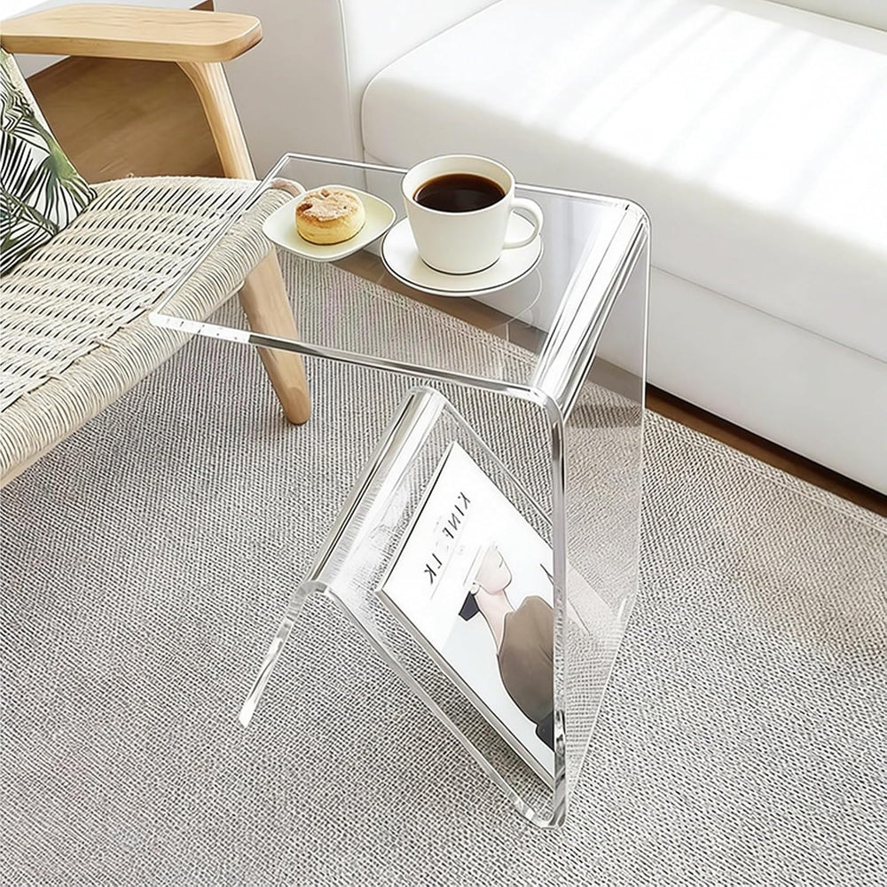 Acrylic C-Shaped Sofa End Table, Acrylic Clear Couch Side Table Modern Tray S...