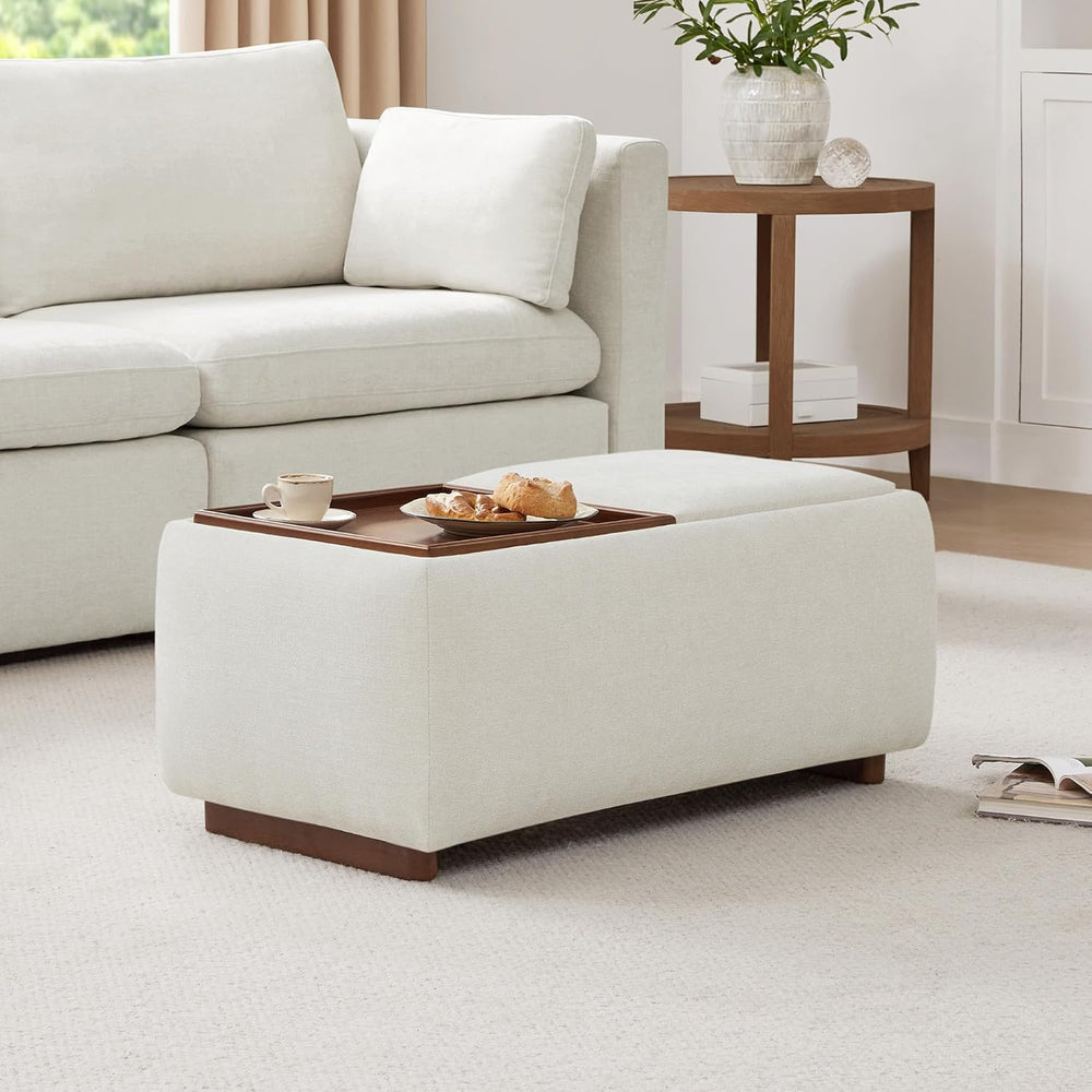 CHITA Storage Ottoman with Tray Lids, FSC Certified Small Rectangular Bench f...