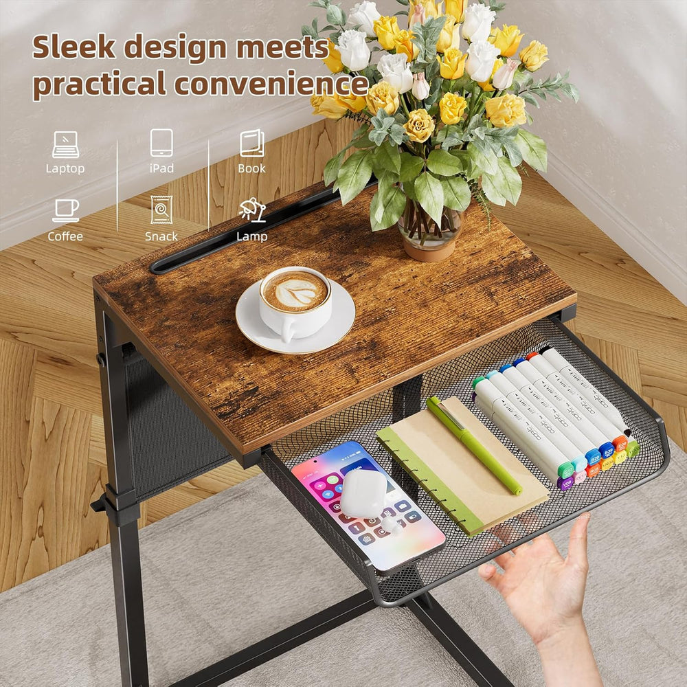 Simple Trending Side Table, C Shaped End Table with Charging Station, Couch T...