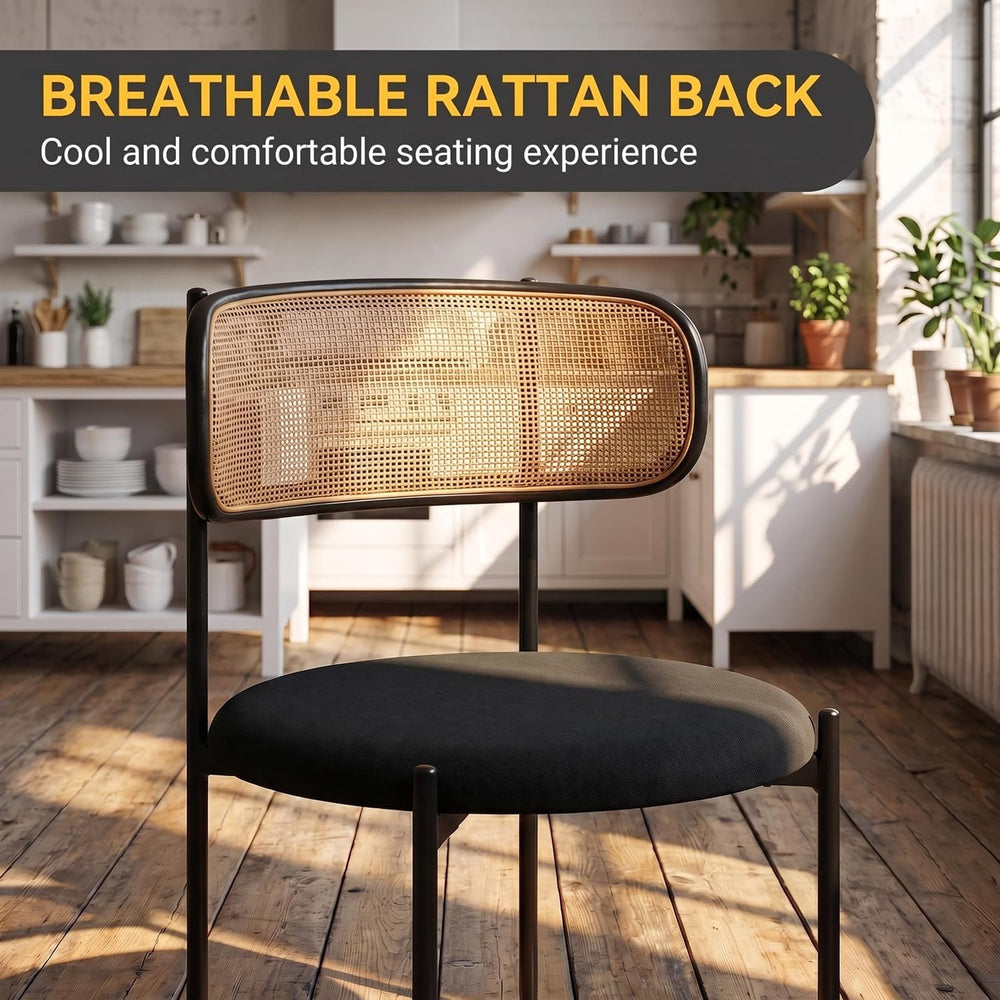 Rattan Dining Chairs Set of 2, Kitchen Chairs with Curved Cane Backrest &...