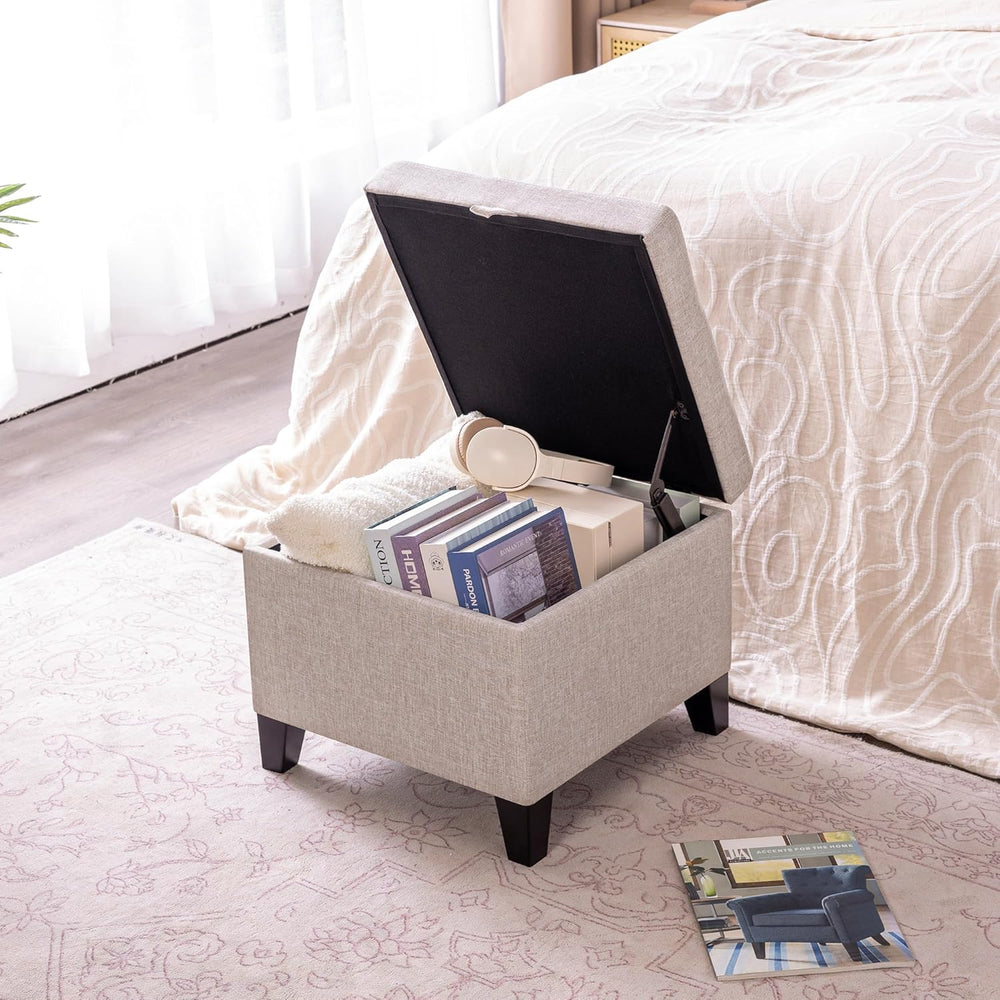 Adeco 18 Inch High Cube Ottoman Storage, Linen Chair Foot Stools, Upholstered...