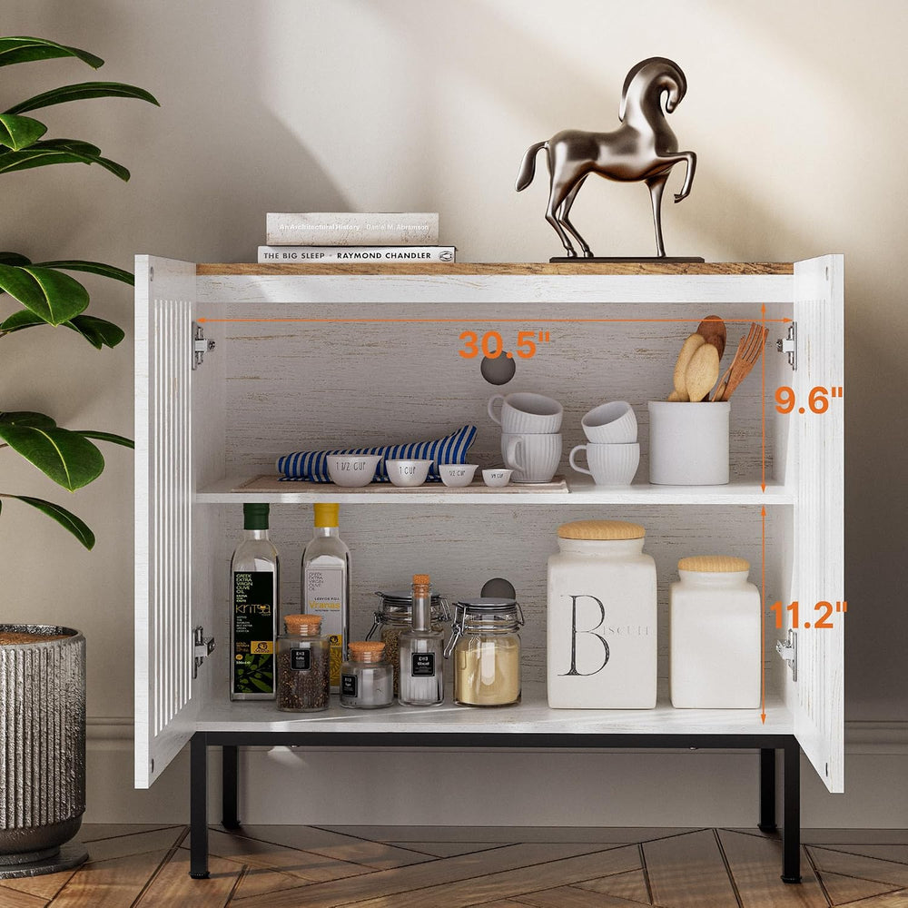 BVIUNTWO 31.5" Farmhouse Buffet Cabinet with Metal Base, Adjustable Shel...