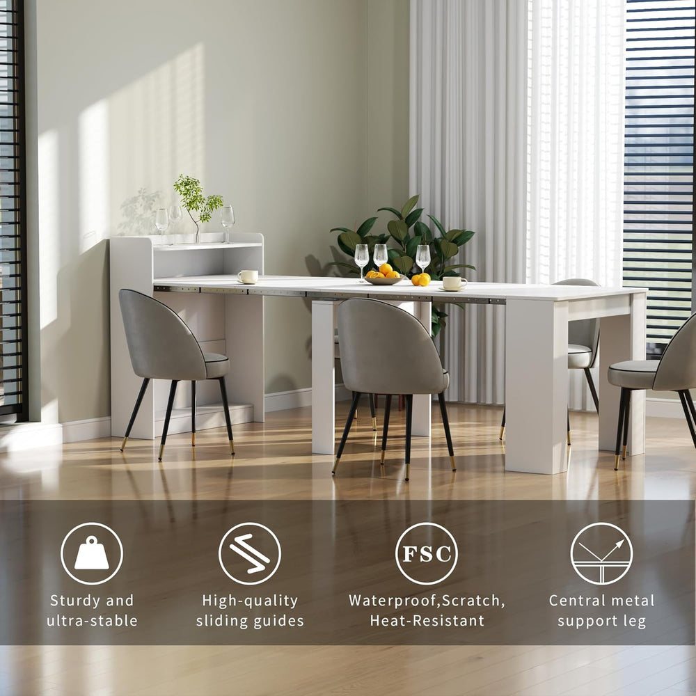 Transformer Extendable Dining Table for 2-10 People with storage, White | Exp...