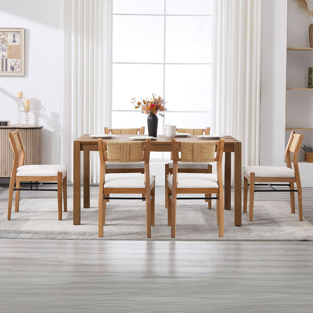 BESTANO Modern Armless Dining Chairs with Rope Woven Back Set of 6, Beige Lin...