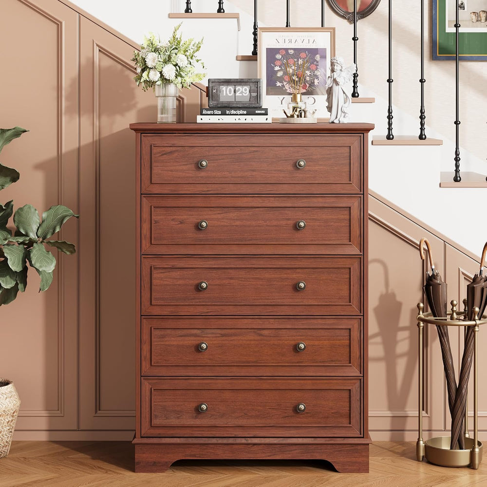 Garvee 5 Drawer Dresser for Bedroom - Vertical Chest of Drawers, Farmhouse Ta...