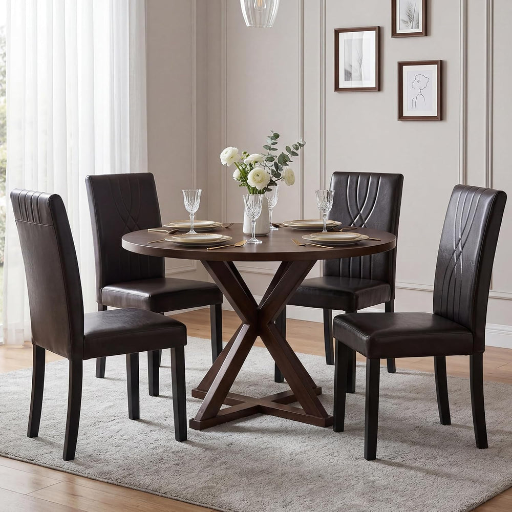 LSSBOUGHT Modern Dining Chair Set of 6,Urban Style Leather Kicthen Chairs wit...