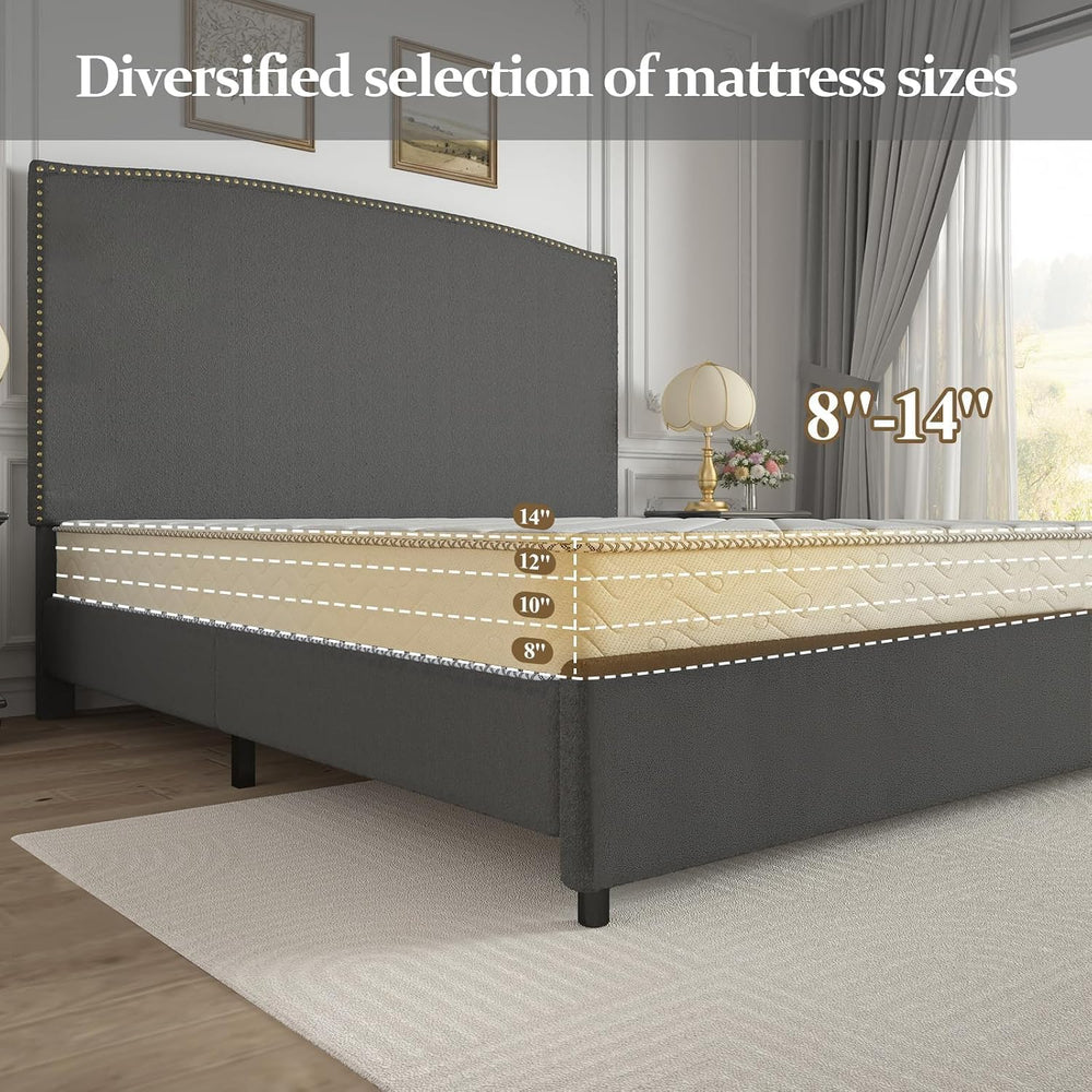 BarnFurin Full Size Chenille Bed Frame with 56" Tall Headboard,Grey