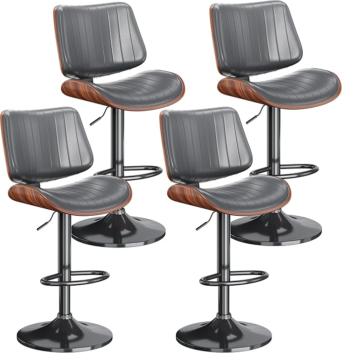 Swivel Bar Stools Set of 4, Adjustable Bentwood Barstools for Kitchen Counter...