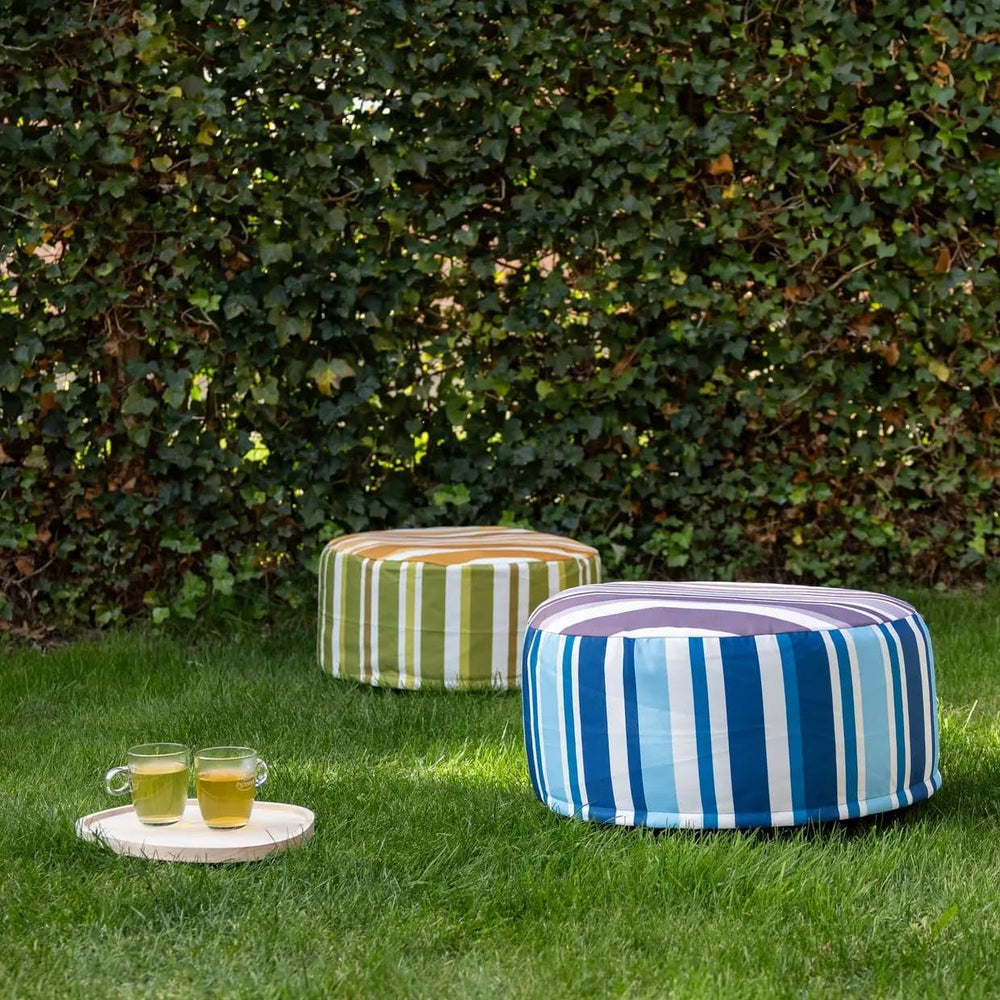 Esschert Design Striped Outdoor Pouffe, Blue Purple