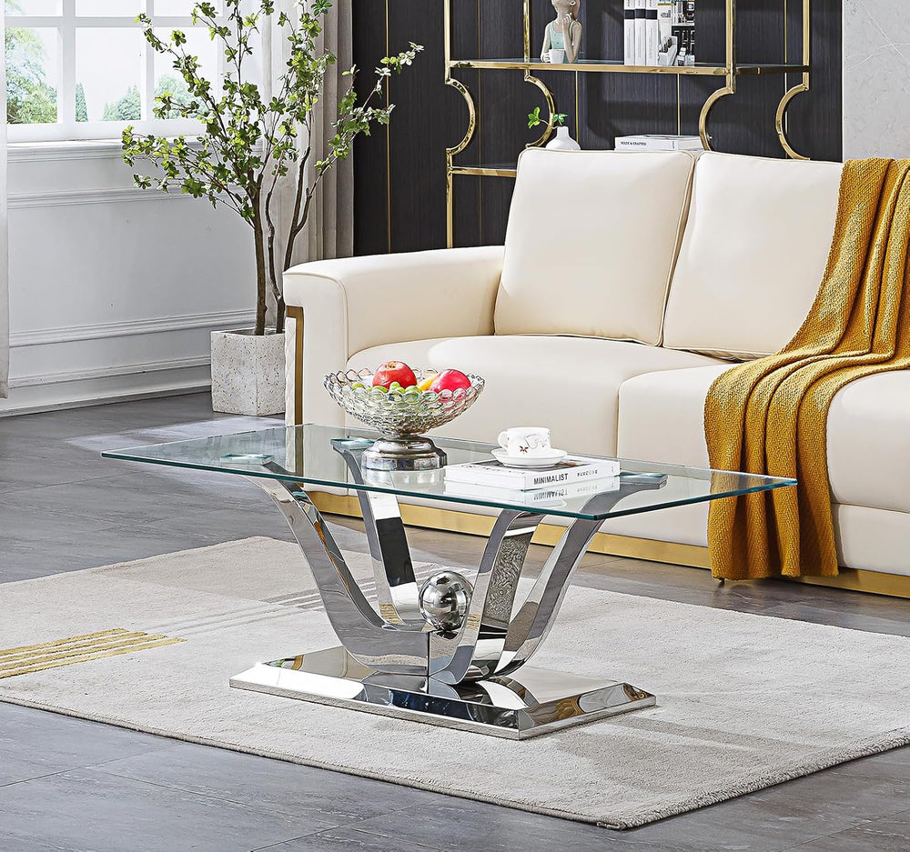 Glass Coffee Table Set of 3, Modern Living Room Table Set Coffee Table and 2 ...