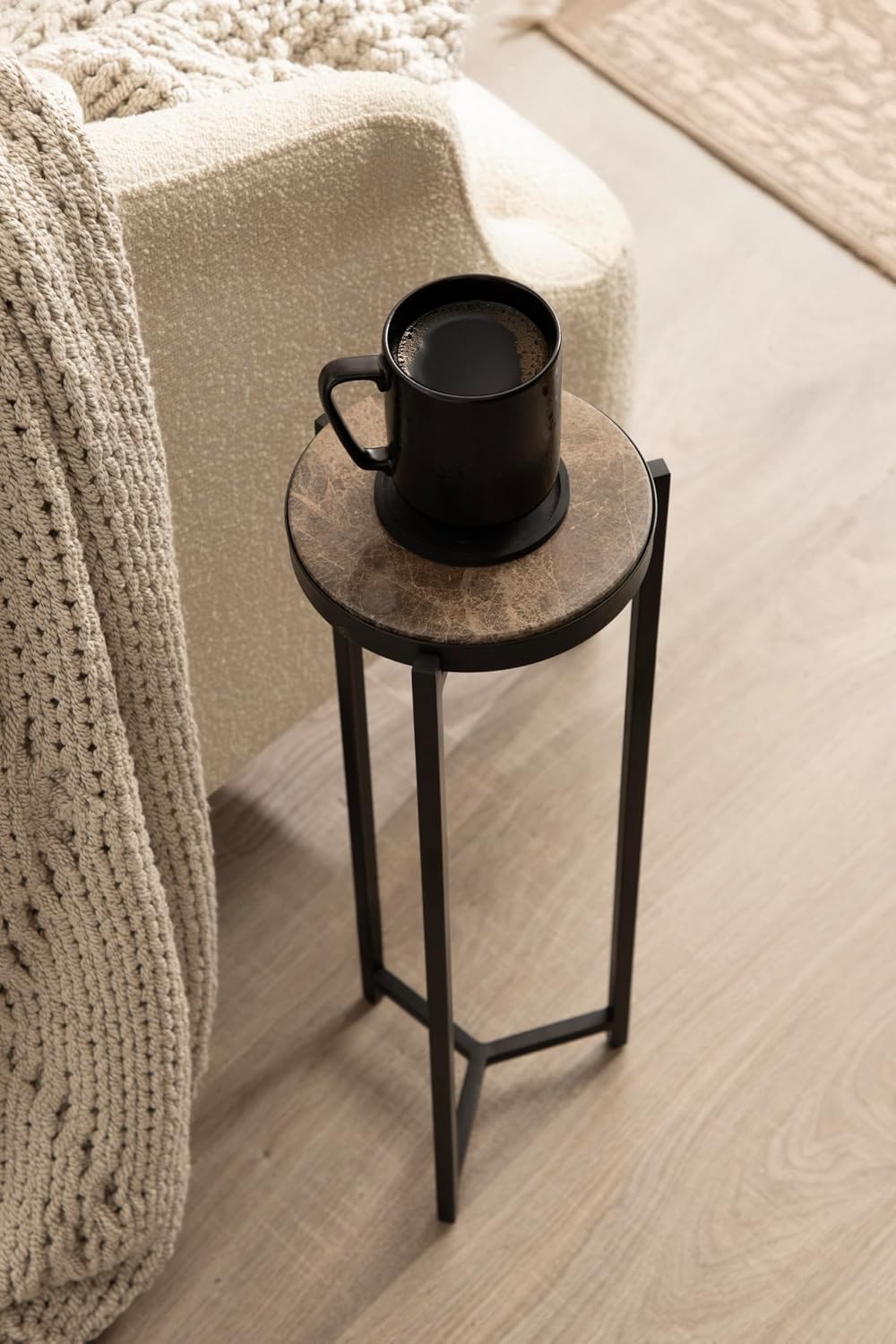 Kate and Laurel Aguilar Modern Round Drink Table, 9 x 9 x 23, Emperador Brown...