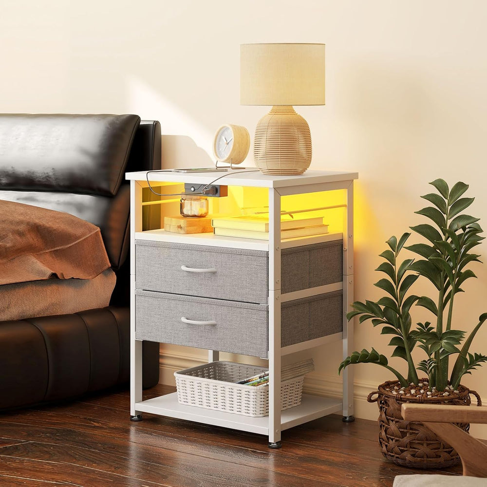 AODK 27.6" H Night Stand with Charging Station and LED Lights, Bed Side ...