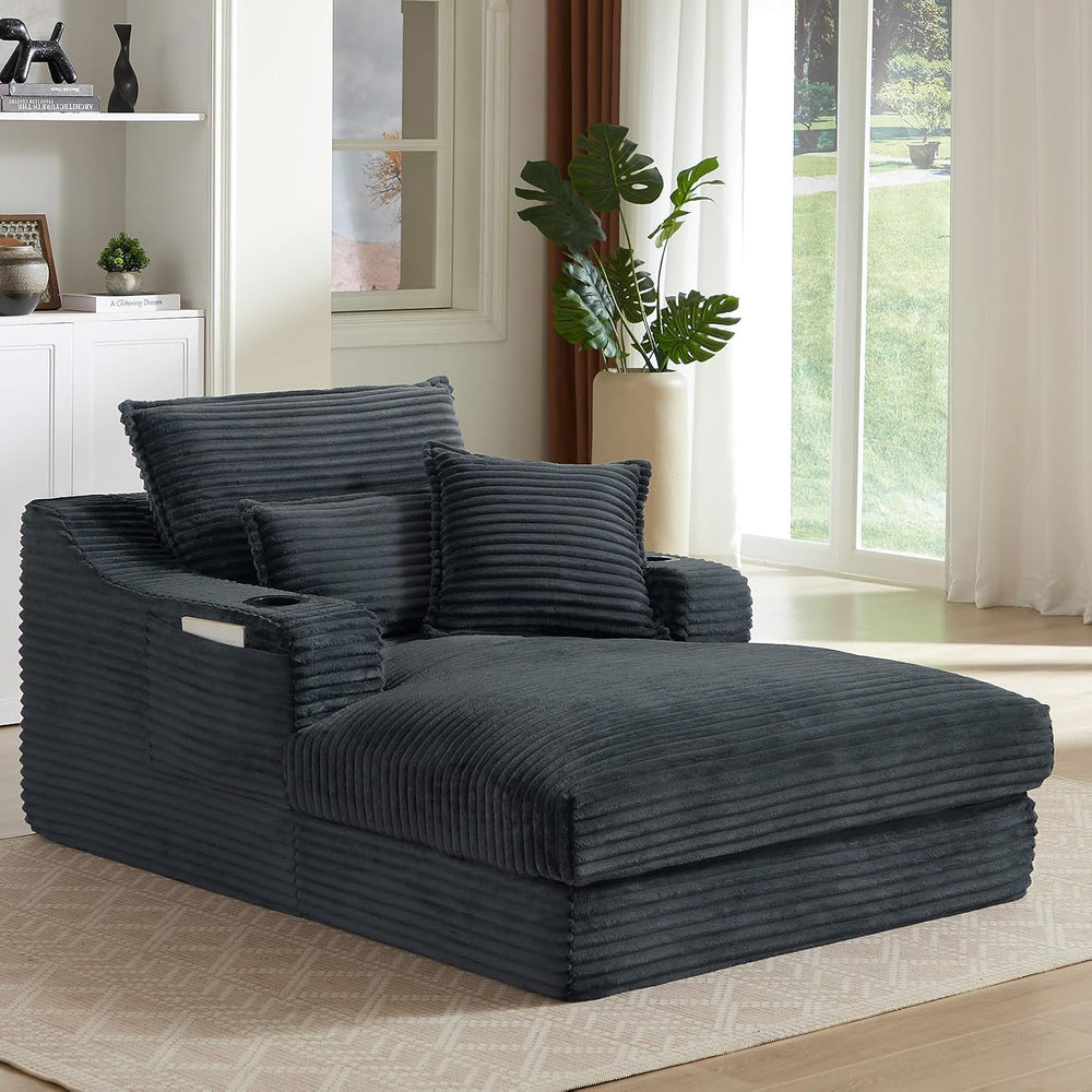 47.2"Oversized Chaise Lounge Chair Indoor,Corduroy Reading Chair with Cu...