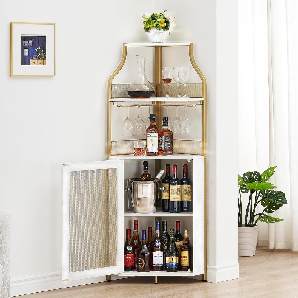GarveeHome Corner Wine Cabinet with Detachable Wine Rack, 5-Tier Industrial C...
