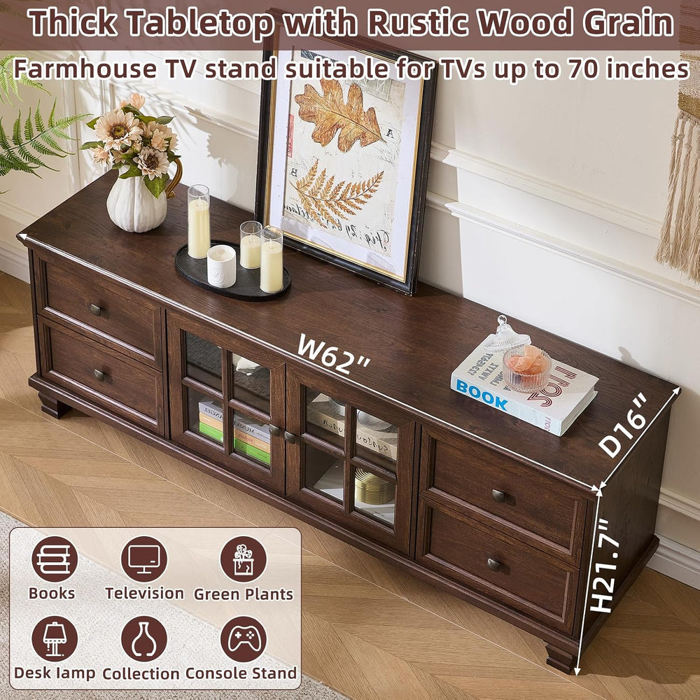 SAVOR LIFE Farmhouse TV Stands for Living Room, Walnut | Heavy-Duty Rustic En...