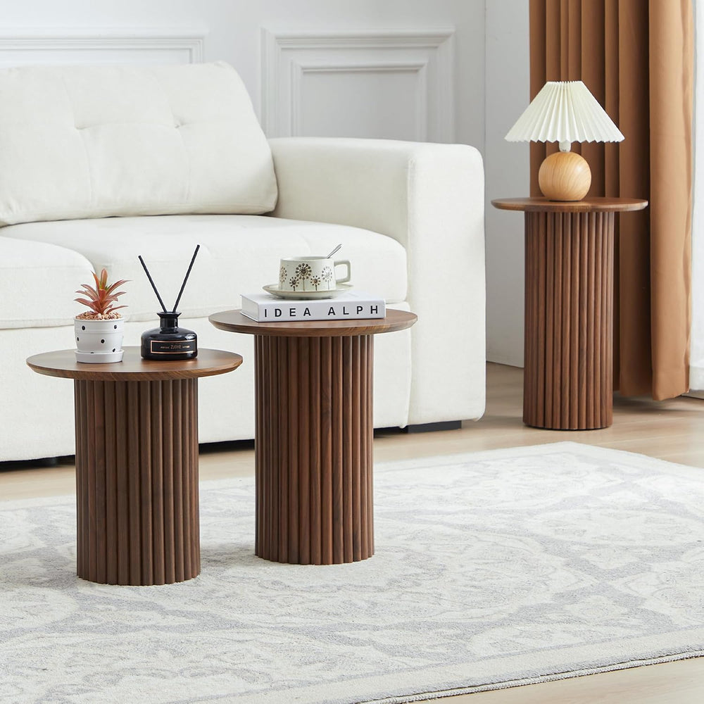 Bifins Walnut Round Nesting Coffee Table Set of 3 | Coffee and End Table Set,...