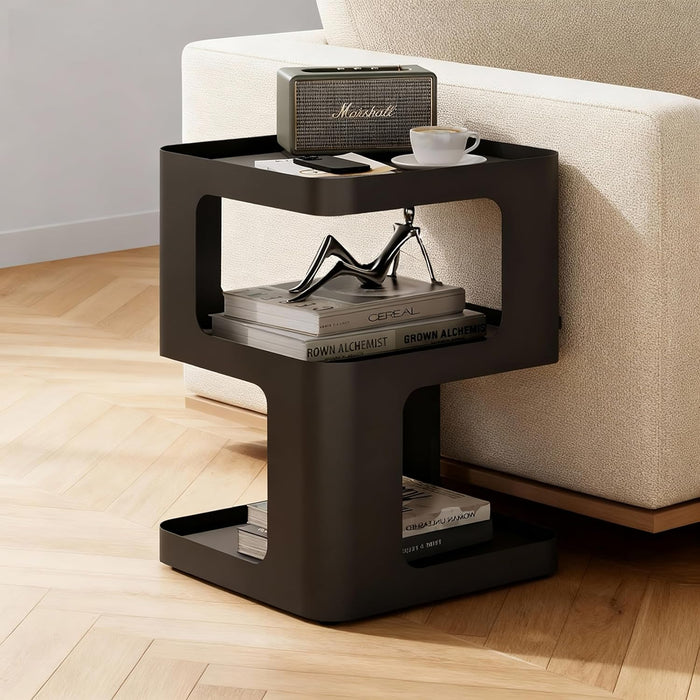 Modern Side Table, 2-Tier Small End Table for Living Room, Bedroom & Office, Matte Black Accent Table, No Assembly Needed, Durable Nightstand or Coffee Table